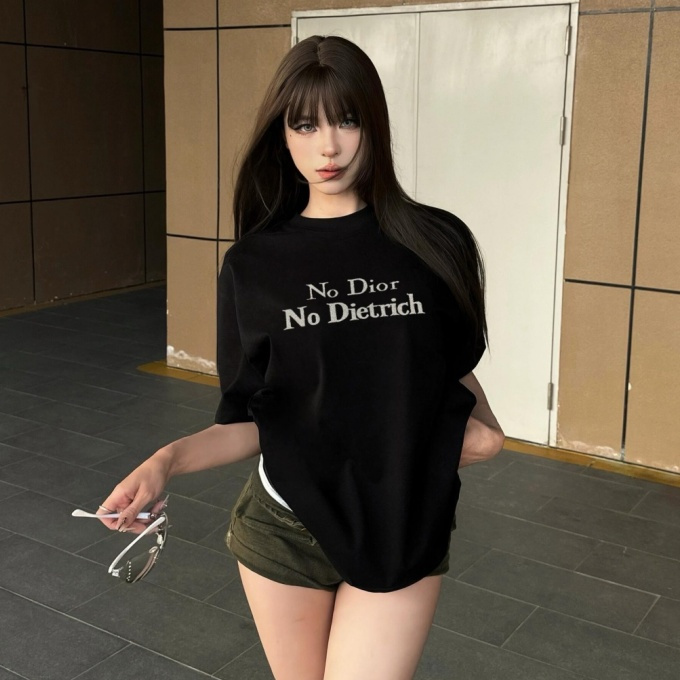 dior classic slogan diagonal stitch embroidery crew neck short sleeve t-shirt